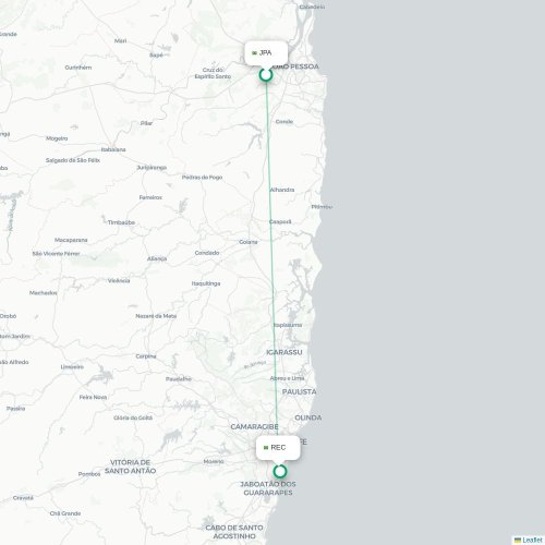 Mapa lotu bezpośredniego João Pessoa – Recife