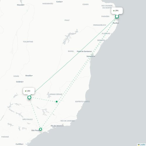 Mapa lotu bezpośredniego João Pessoa – Uberlândia