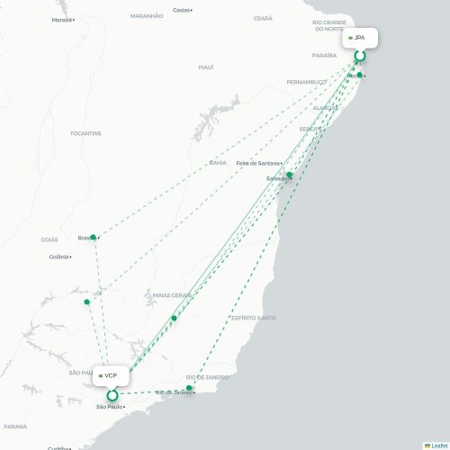 Mapa lotu bezpośredniego João Pessoa – São Paulo