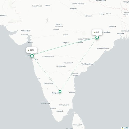 Mapa de vuelo directo Jhārsuguda - Bombay