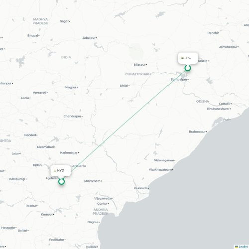 Mapa de vuelo directo Jhārsuguda - Hyderabad