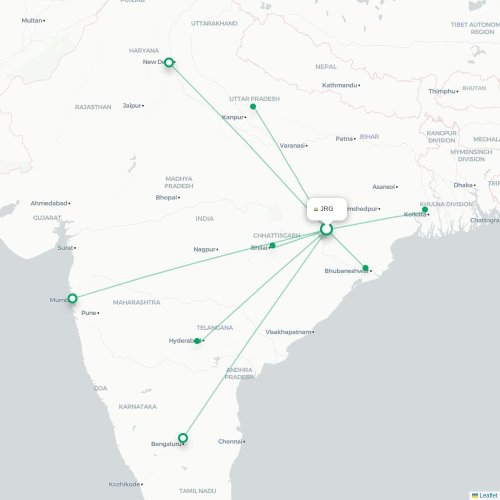 Mapa lotu bezpośredniego Jhārsuguda – Bhubaneśwar