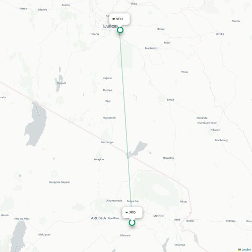 Mapa de vuelo directo Arusha - Nairobi