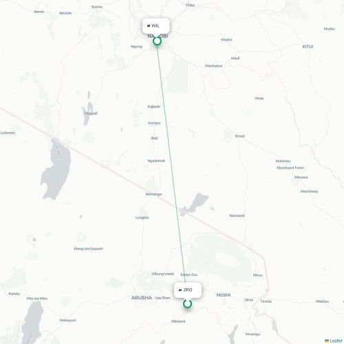 Arusha - Nairobi kaart van rechtstreekse vlucht