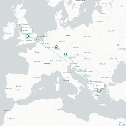 Mapa de vuelo directo Scíathos - Birmingham