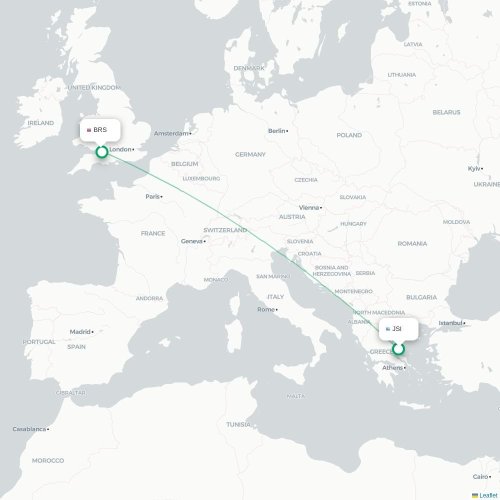Mapa de vuelo directo Scíathos - Brístol