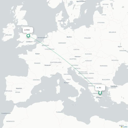 Mapa de vuelo directo Scíathos - Nottingham