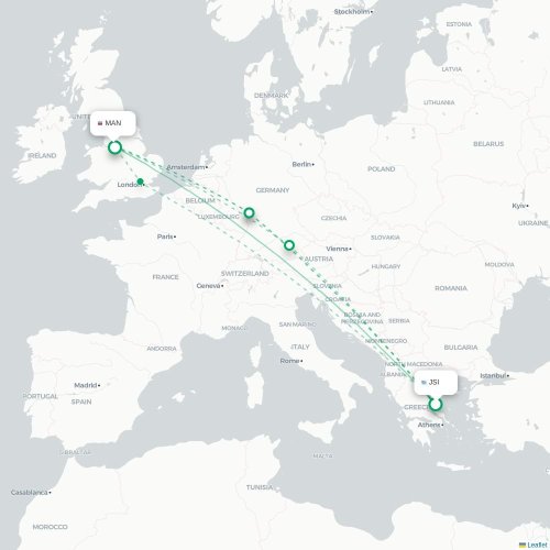 Mapa de vuelo directo Scíathos - Mánchester