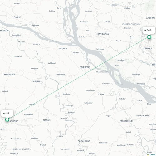 Jessore - Dhaka karta över direktflyg