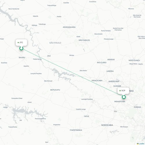 Mapa lotu bezpośredniego Bauru – São Paulo