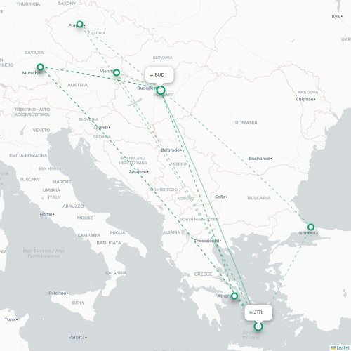 Fira - Budapest carte du vol direct