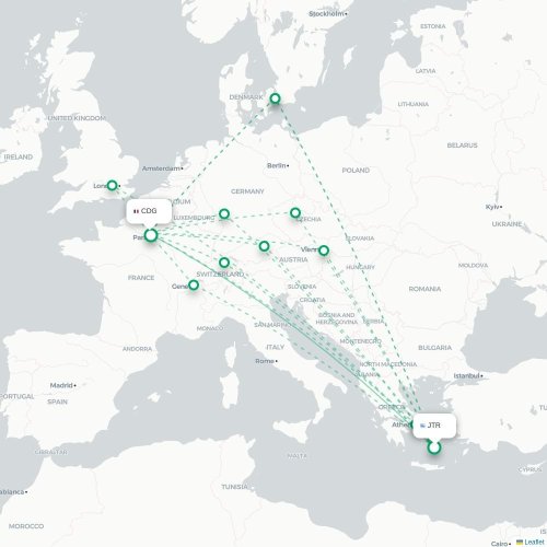 Mapa de vuelo directo Fira - París