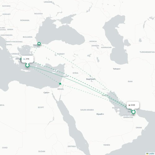 Mapa de vuelo directo Fira - Dubái
