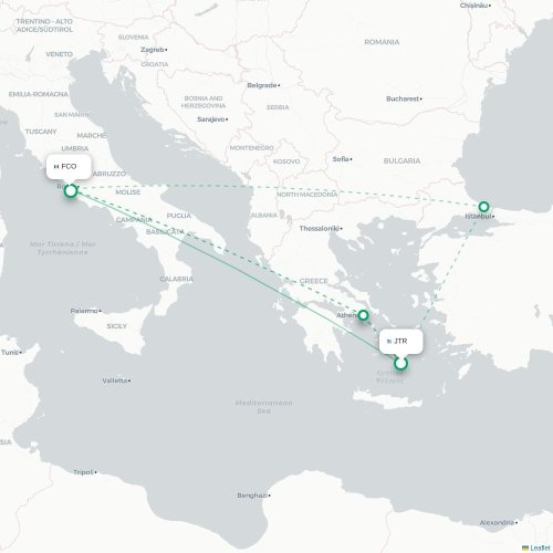 Mapa de vuelo directo Fira - Roma