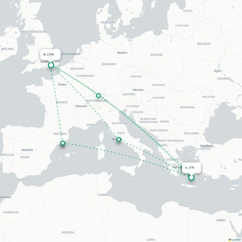 Mapa de vuelo directo Fira - Londres