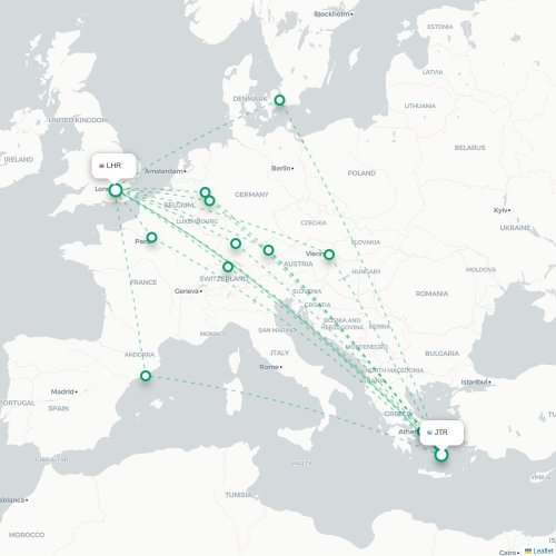 Mapa de vuelo directo Fira - Londres
