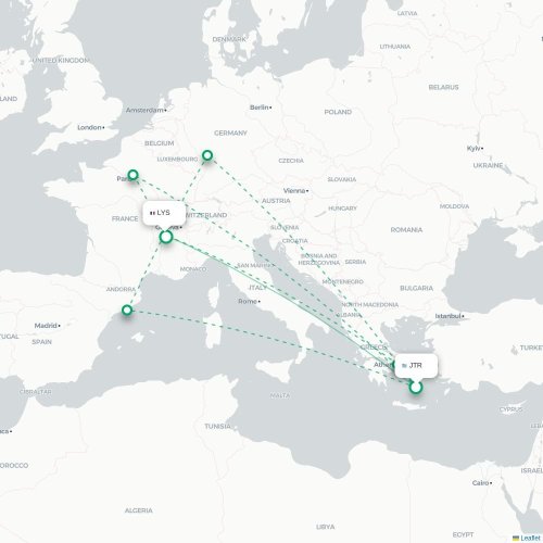 Mapa de vuelo directo Fira - Lyon