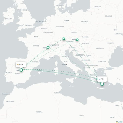 Mapa de vuelo directo Fira - Madrid