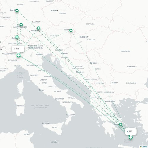 Mapa de vuelo directo Fira - Milán