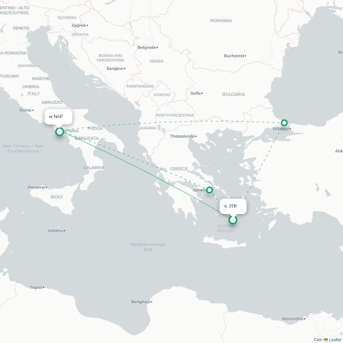 Mapa de vuelo directo Fira - Nápoles
