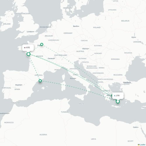 Mapa de vuelo directo Fira - Nantes