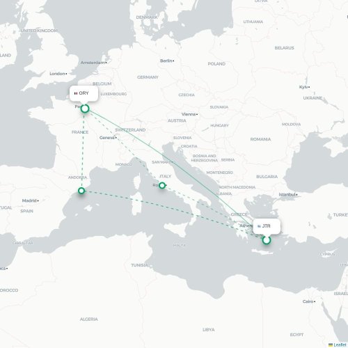 Mapa de vuelo directo Fira - París