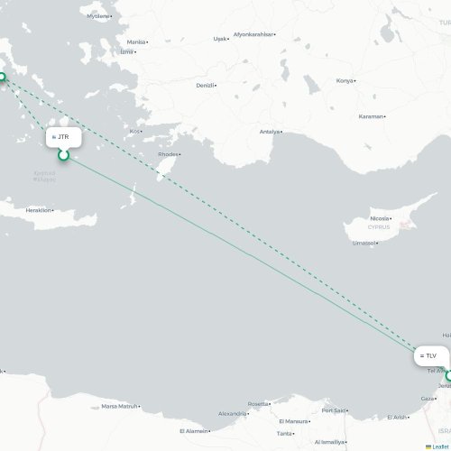 Mapa lotu bezpośredniego Thira – Tel Awiw