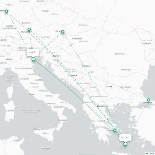 Thira - Venedig karta över direktflyg