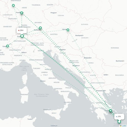 Mapa de vuelo directo Fira - Zúrich