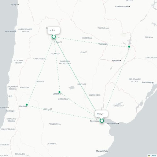 Mapa lotu bezpośredniego San Salvador de Jujuy – Buenos Aires
