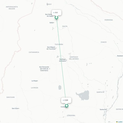 Mapa lotu bezpośredniego San Salvador de Jujuy – Kordoba