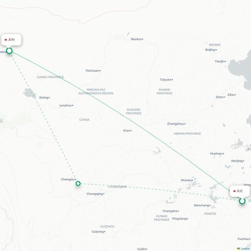 Mapa lotu bezpośredniego Quzhou – Jiayuguan