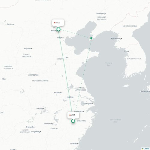 Mapa lotu bezpośredniego Quzhou – Pekin