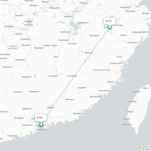 Mapa lotu bezpośredniego Quzhou – Shenzhen