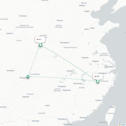 Mapa lotu bezpośredniego Quzhou – Xi'an