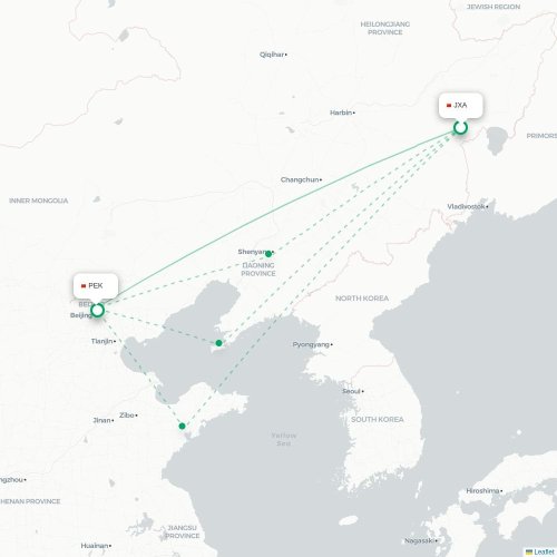 Mapa lotu bezpośredniego Jixi – Pekin