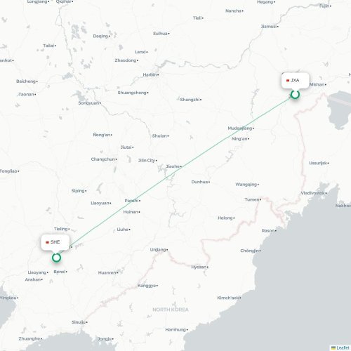 Mapa lotu bezpośredniego Jixi – Shenyang