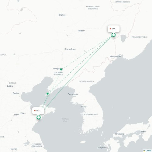 Mapa lotu bezpośredniego Jixi – Qingdao