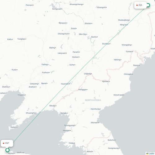 Mapa lotu bezpośredniego Jixi – Yantai