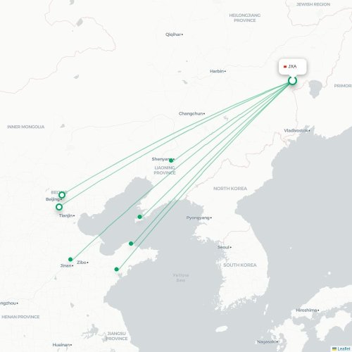 Mapa lotu bezpośredniego Jixi – Harbin