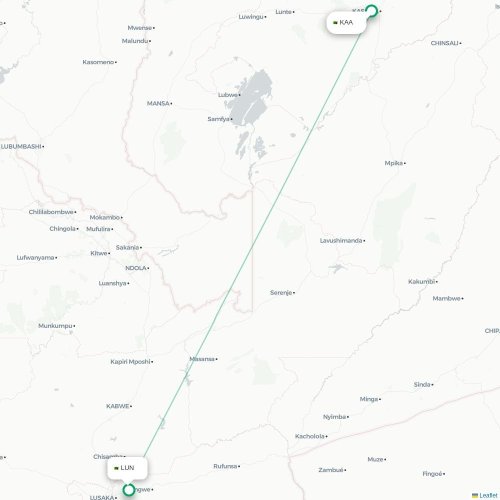 Mapa lotu bezpośredniego Kasama – Lusaka