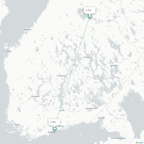 Mapa de vuelo directo Kajaani - Helsinki