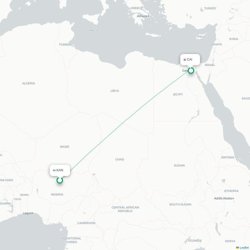 Mapa lotu bezpośredniego Kano – Kair