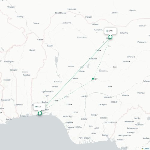 Kano - Lagos karta över direktflyg