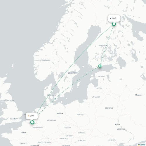 Kuusamo - Brussel kaart van rechtstreekse vlucht