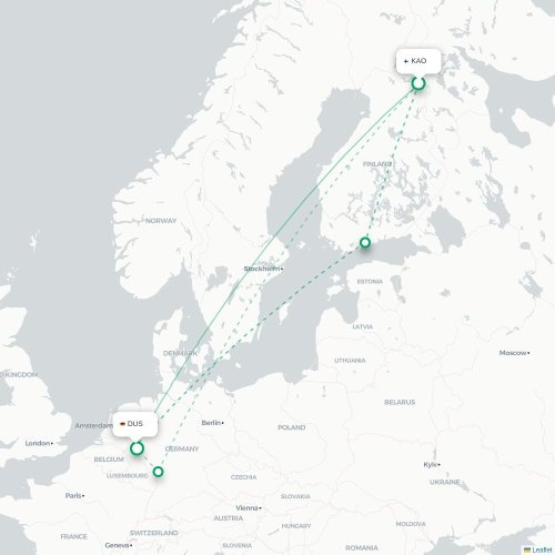 Kuusamo - Düsseldorf kaart van rechtstreekse vlucht