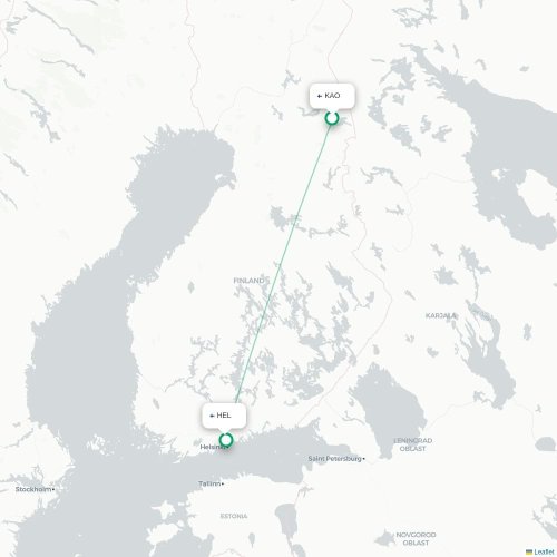 Mapa lotu bezpośredniego Kuusamo – Helsinki