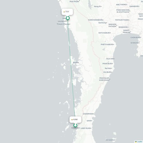 Mapa de vuelo directo Kawthaung - Dawei