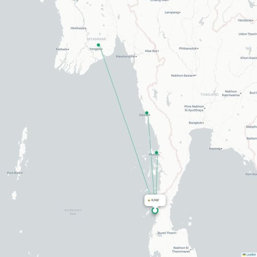 Mapa de vuelo directo Kawthaung - Myeik