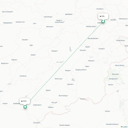 Mapa lotu bezpośredniego Kabul – Kandahar